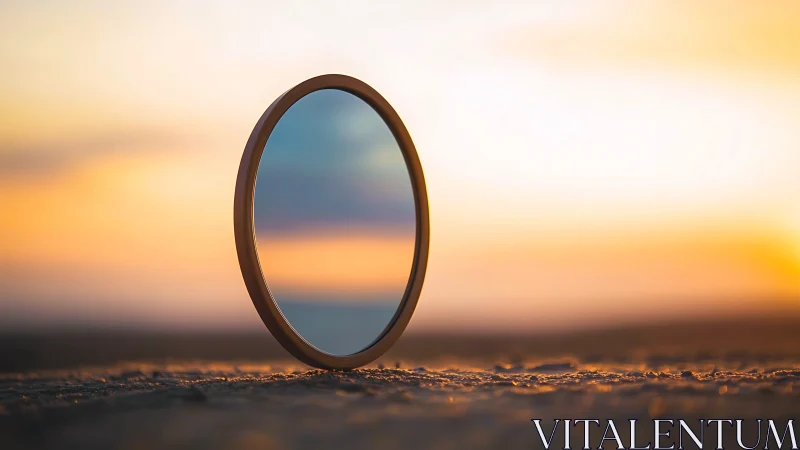 Circular mirror isolates warm horizon within shallow focus field