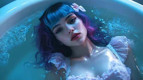 Neon siren adrift in moonlit bathwater reverie.