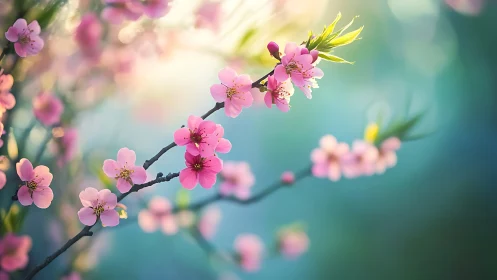 Pink Cherry Blossoms Branch Spring Bloom.