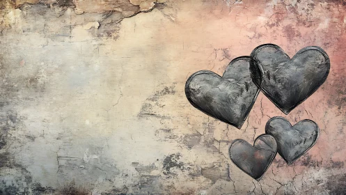 Monochromatic hearts on distressed textured background