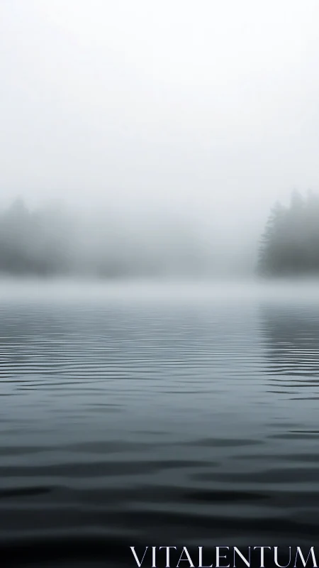 Whispered lake ripples vanish into a drifting silver fog.
