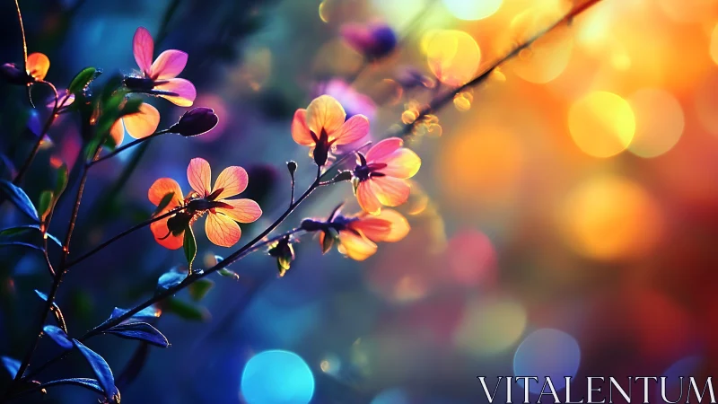 Luminescent Petals Dance Through Jeweled Twilight Bokeh.