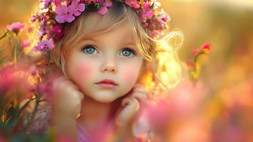 Sweet Wonder: A Child Surrounded by Summer Blooms.