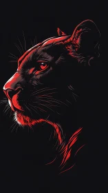 Red and black feline portrait rendered with high-contrast vector illustration techniques