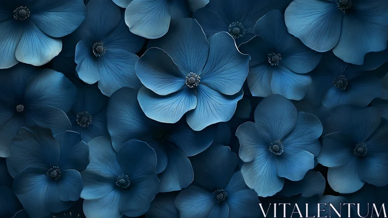 Blue Floral Petals Composition with Dark Background