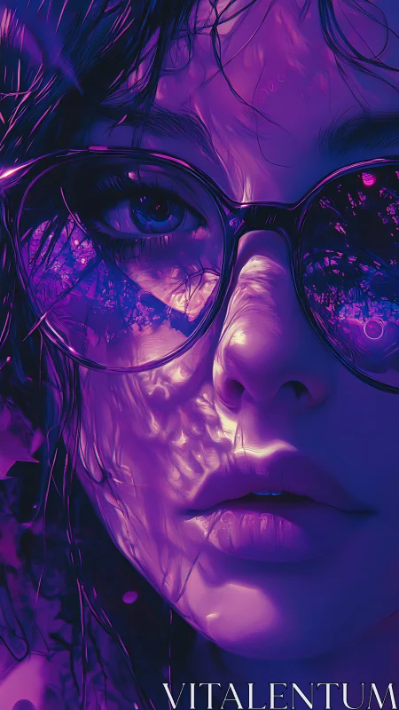 Neon-lit portrait merges glass reflections and liquid light.