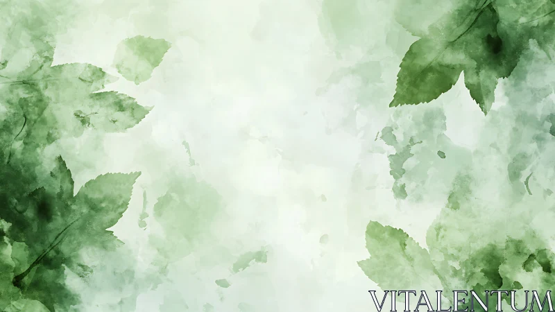 Diffuse watercolor foliage forms asymmetrical botanical border frame