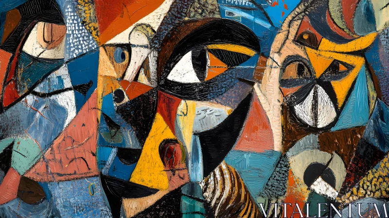 Abstract Cubist Faces with Bold Geometric Shapes and Vivid Colors.