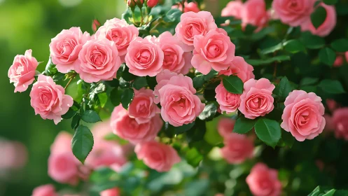 Dense Cluster of Pink Roses with Layered Petals Exhibiting Complex Chromatic Gradation
