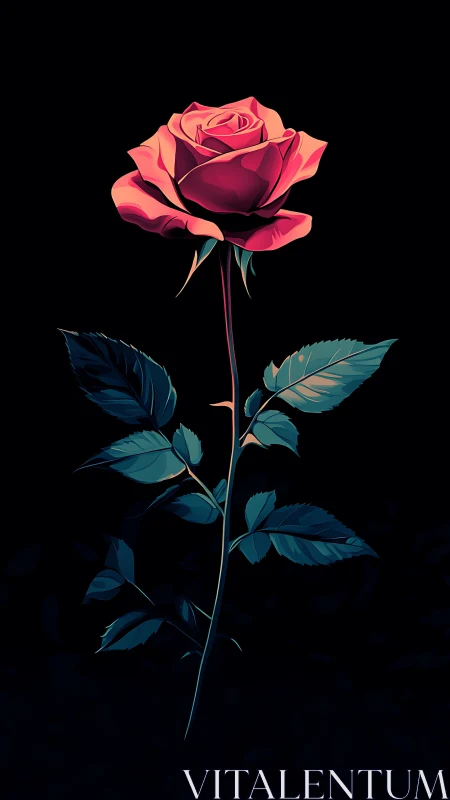 Coral Rose Single Stem Against Black Backdrop