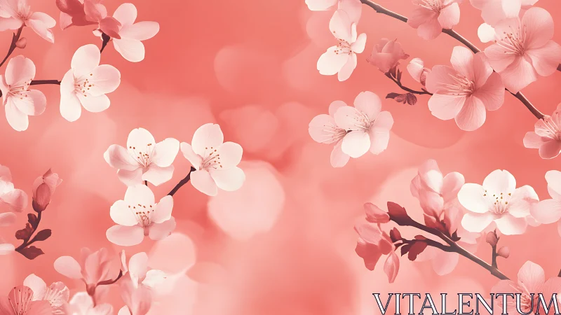 Soft Pink Cherry Blossoms in Floral Bokeh Composition.