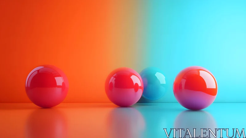 Chromatic spheres drifting between orange heat and cool blue.