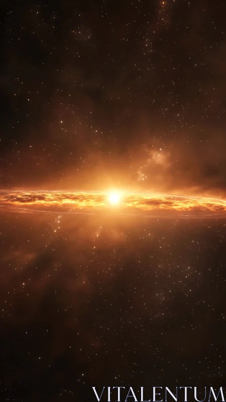 Golden galactic sunrise softly glowing across the stars.