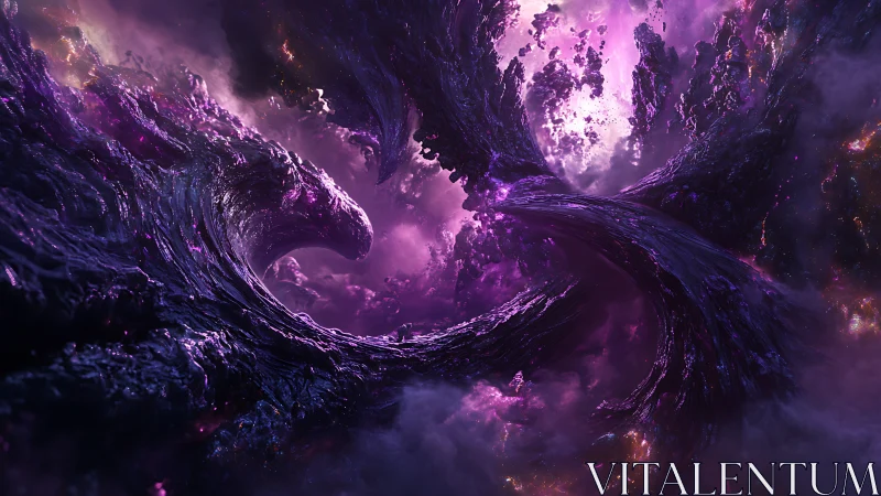 Cosmic purple vortex forms twisting nebula-like energy structures