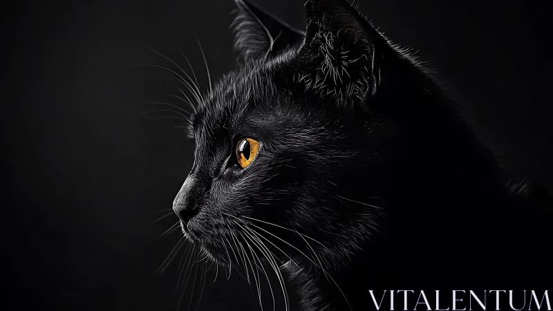 Black Cat with Luminous Amber Eyes Against Dark Background