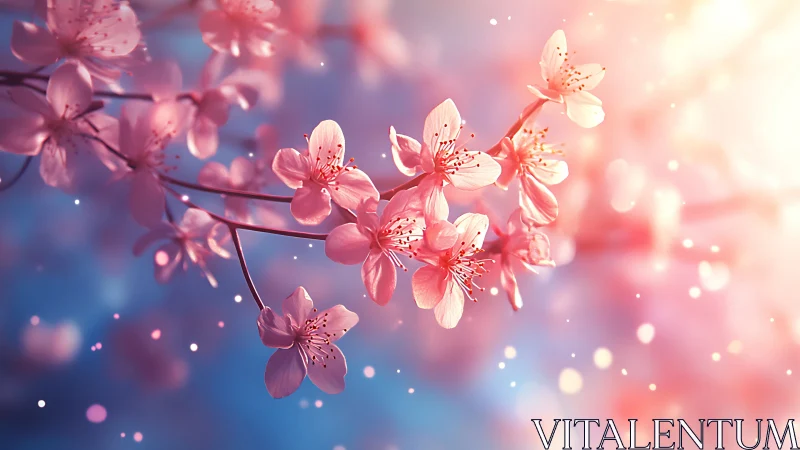 Cherry Blossoms with Particle Light Effects Composition