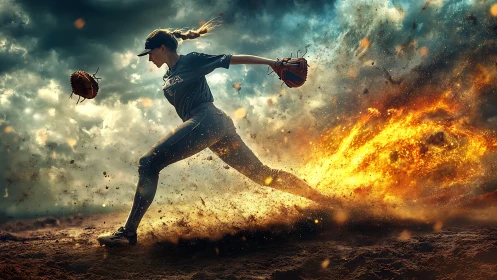 Firestep pitcher streaking through stormlit diamond chaos.