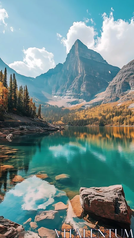 Mountain lake reflects steep peak and mixed conifer forest