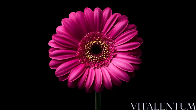 Pink gerbera daisy in sharp focus on black background.