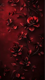 Deep Crimson Floral Tapestry: Layered Botanical Relief.