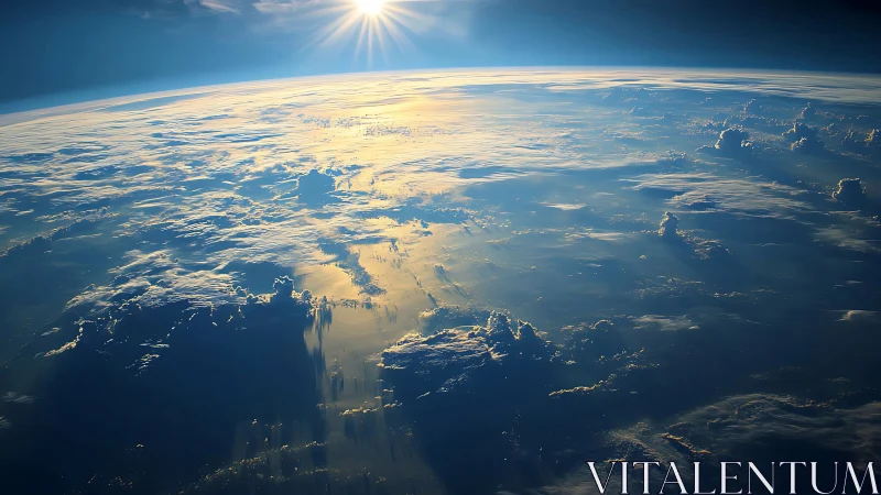 Sunrise gliding over Earth&rsquo;s gentle cloud-blue horizon.