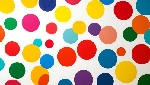 Multicolored circles form flat geometric pattern on white field