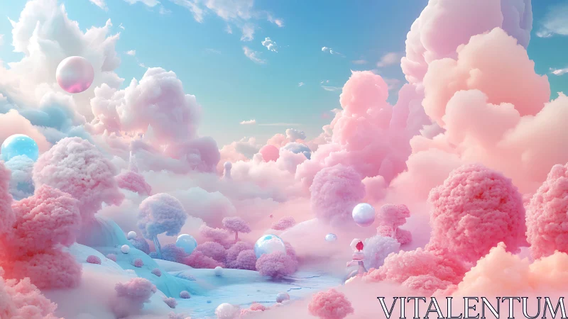 Cotton candy cloudscape forms surreal pastel dream valley
