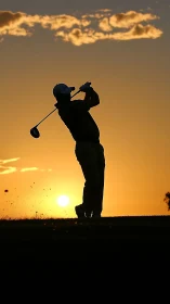 Sunset golfer finishing a graceful swing on quiet fairway.