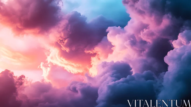 Neon storm clouds glow with surreal pink and cyan light.