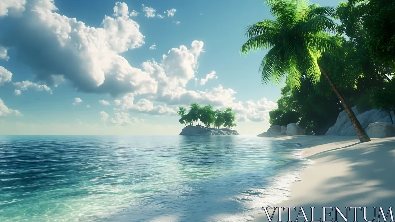 Tropical Island Paradise with Palm Trees and Crystal Waters.