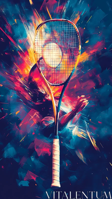 Tennis racket and ball with abstract streaked background.