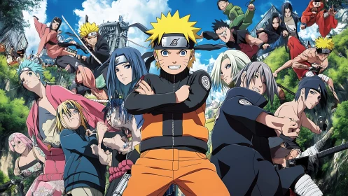 Colorful ninja squad leaping into a bright sky of adventure.