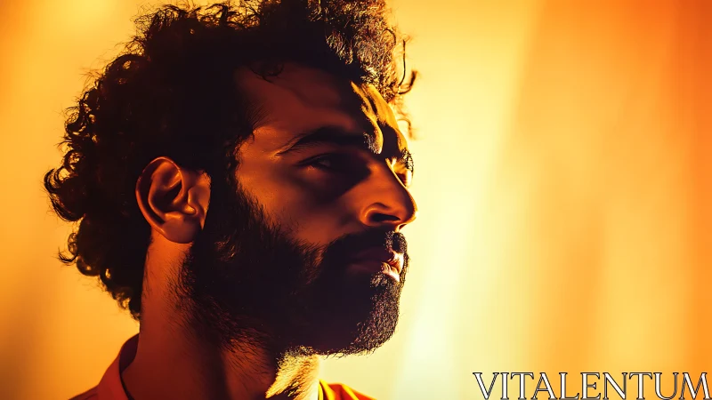 Side-profile male portrait under strong warm lighting.