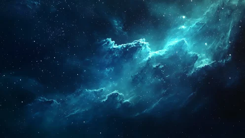 Turquoise emission nebula cloudscape in deep interstellar space