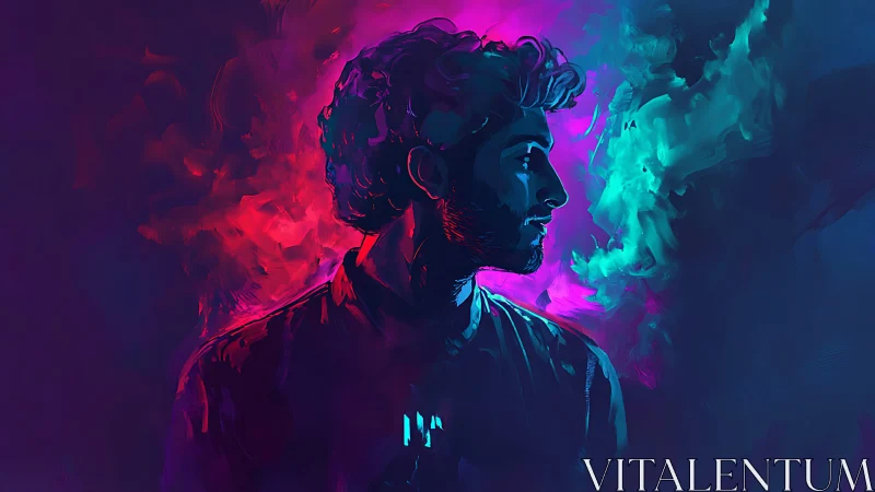 Neon rim-lit male portrait with high contrast bicolor backlighting