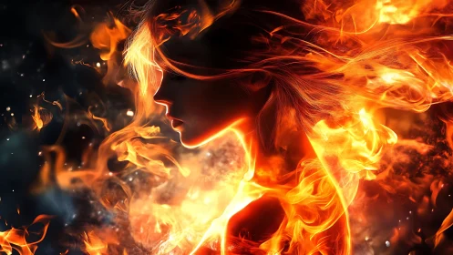 Dynamic Fire and Flames Against Black Background.