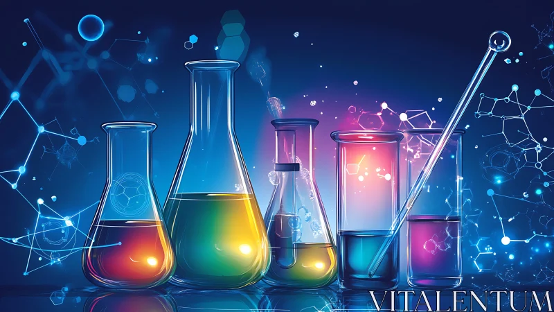Chromatic laboratory glassware animates molecular science tableau