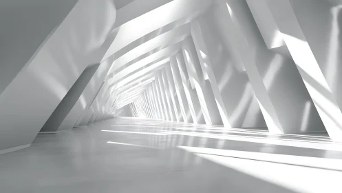 Minimalist white corridor with geometric light architecture