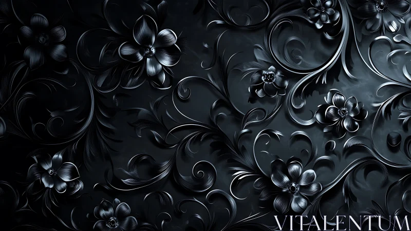 Midnight metal blossoms curl and shimmer across shadowed air