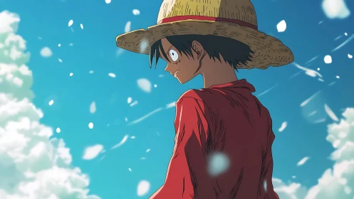 Straw hat daydreams under a bright and endless summer sky.