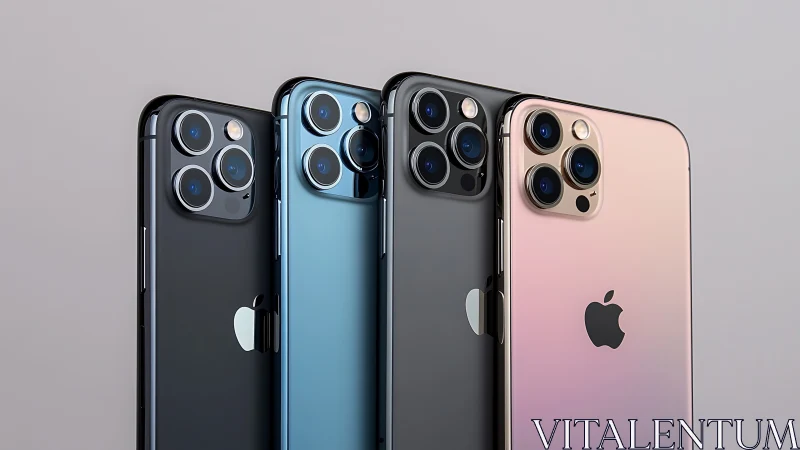 Multiple iPhone 13 Pro models display triple camera arrays with distinct color finishes