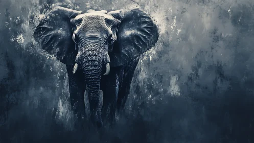 Elephant head rendered in high contrast monochrome profile