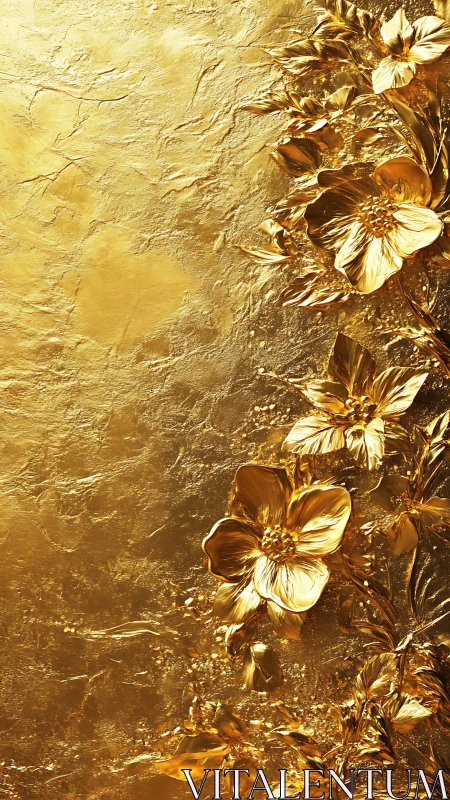 Golden floral relief sculpture glows against textured background