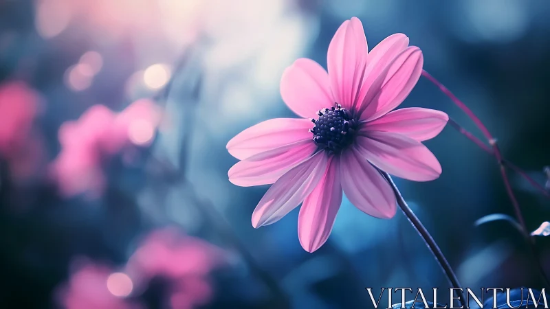 Pink Cosmos Flower in Soft Focus with Blurred Background