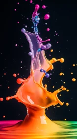 Vertical multicolor liquid splash against black background.