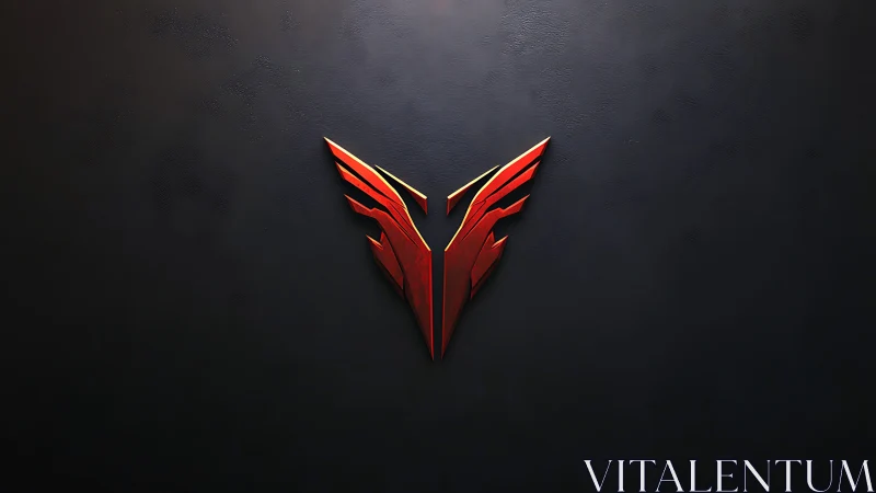 Angular red winged emblem glows on dark textured backdrop.