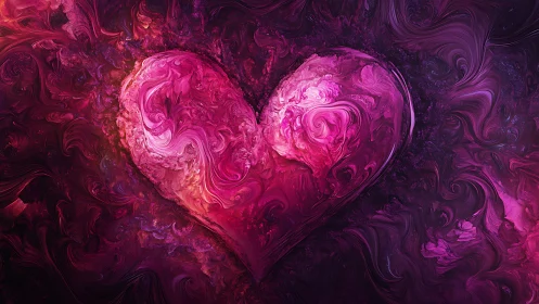 Glowing Pink Heart in Liquid Magenta Chaos