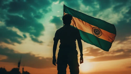 Silhouetted dreamer stands tall beneath a blazing Indian sky.