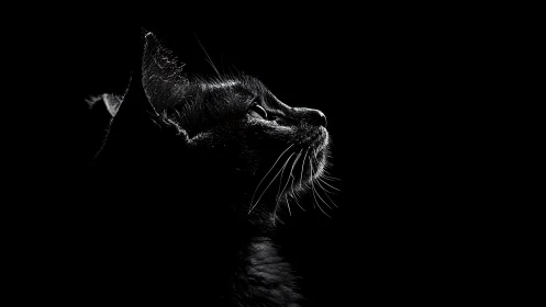 Feline Profile Illumination: High-Contrast Chiaroscuro Study