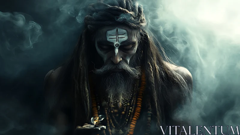 Smoke-crowned mystic in twilight haze of silent prayers.